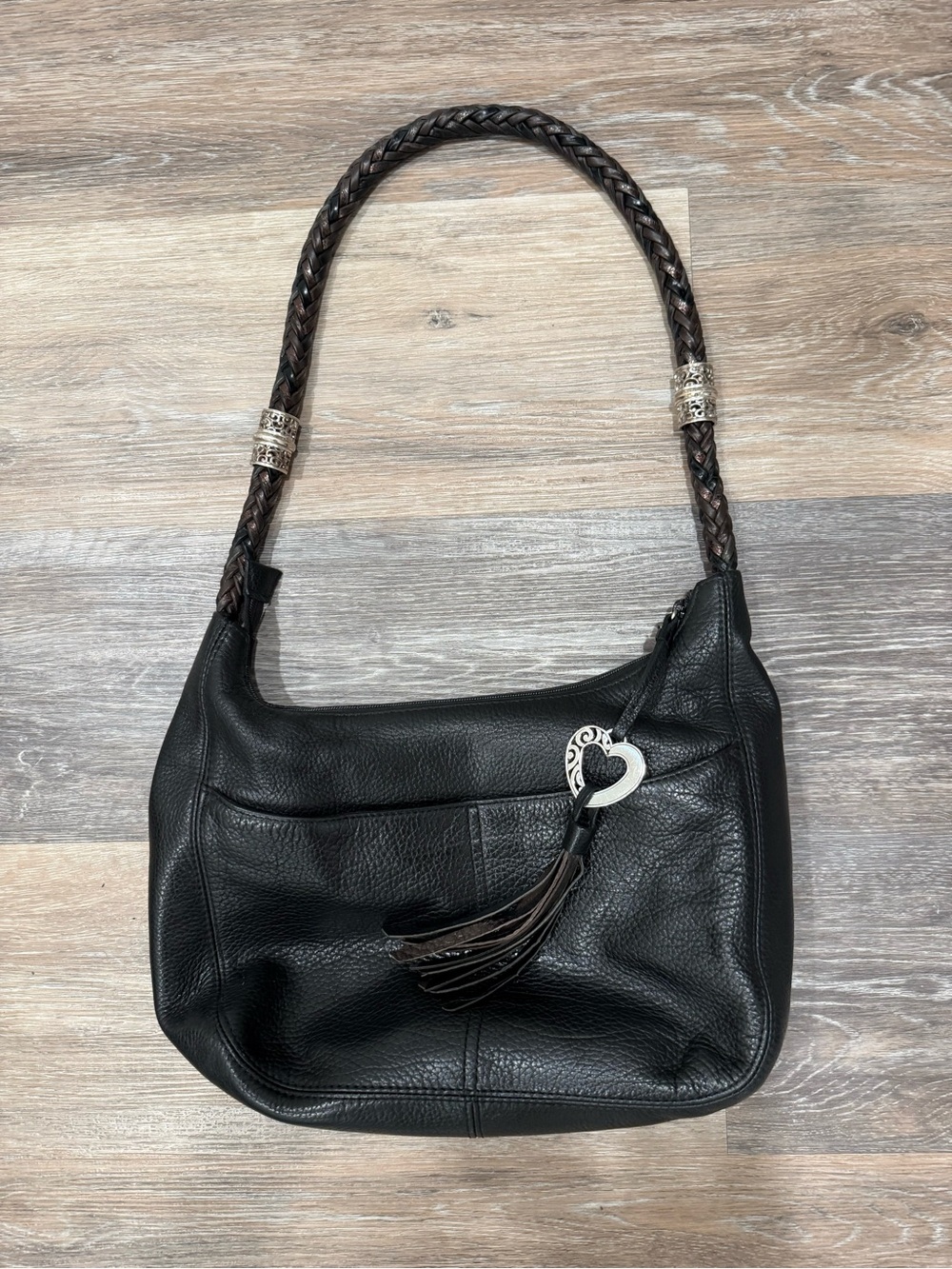 Brighton Authentic Vintage Leather Shoulder Bag with Braided Handle and Tassel